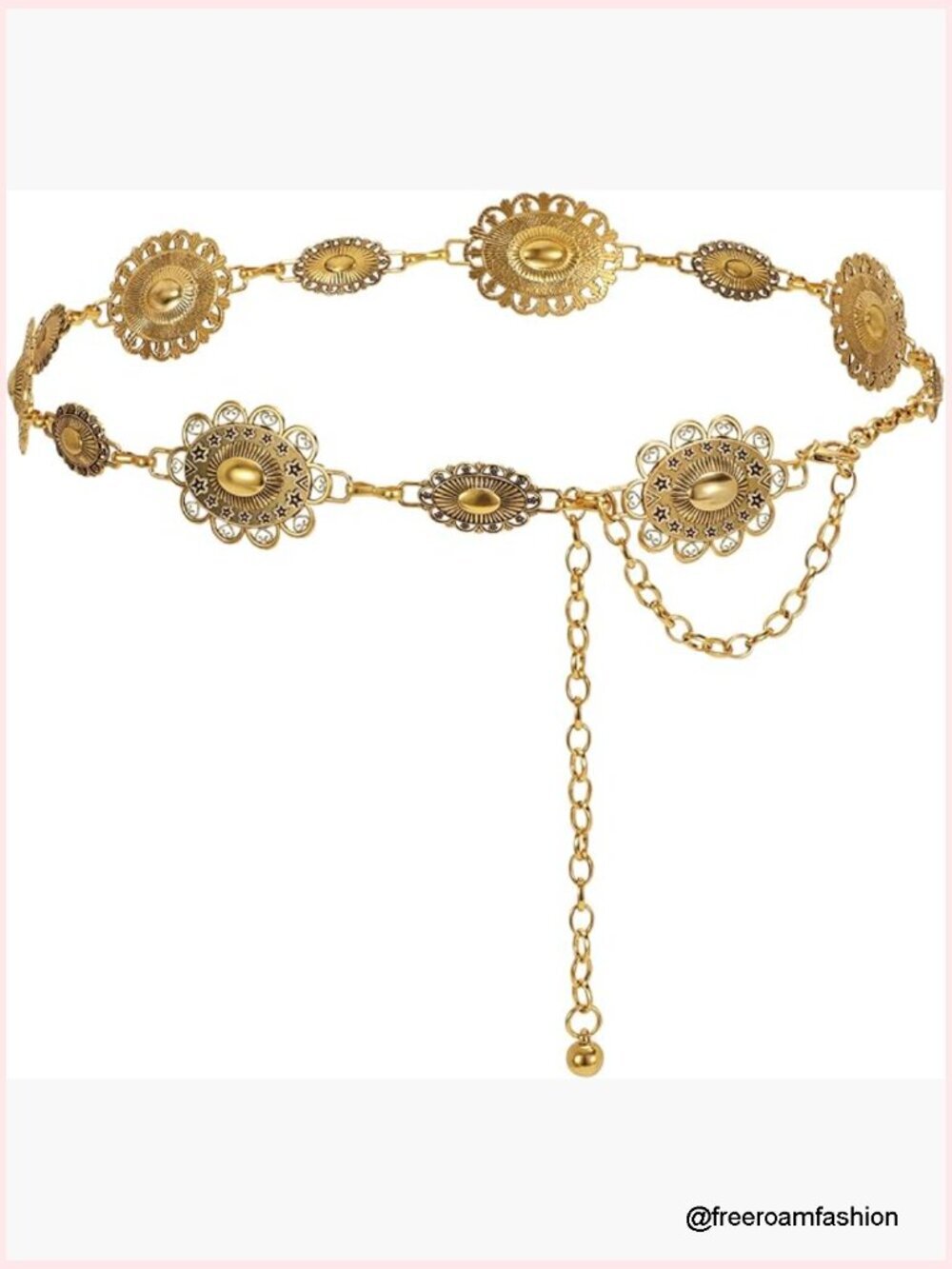 Retro Western Metal Concho Chain Belt, Adjustable Lobster Clasp